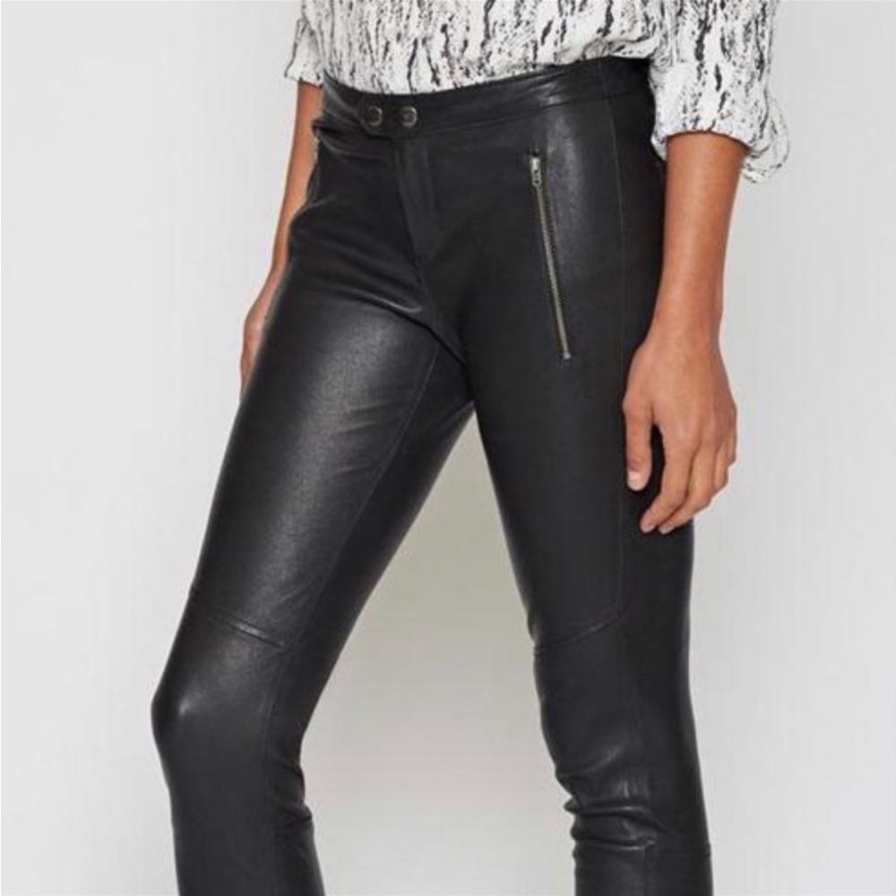 Joie Front Zippers Real Leather Pants Sz 12